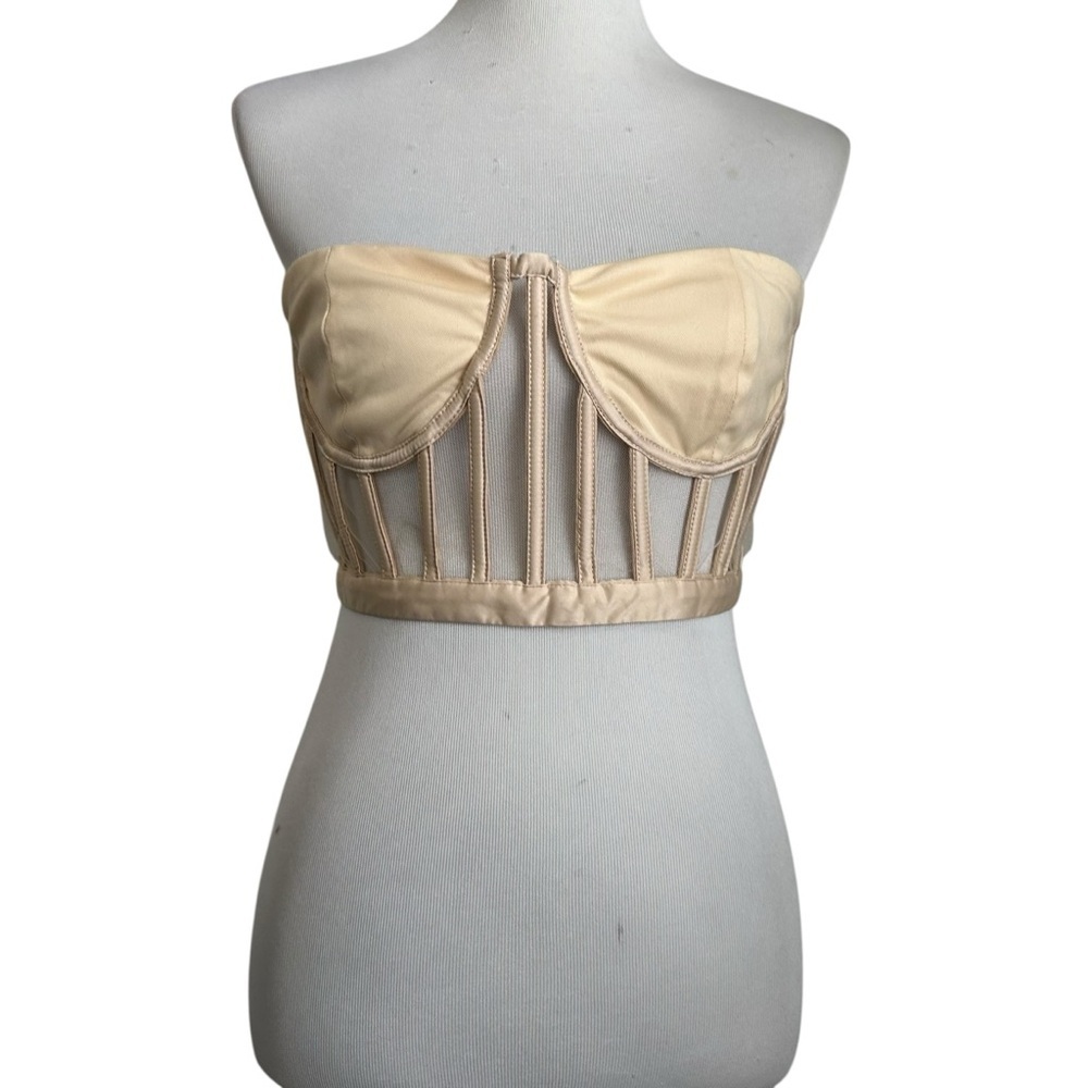 Nasty Gal Womens Cropped Mesh Boned Bustier Corset Sz 10 Beige NWT